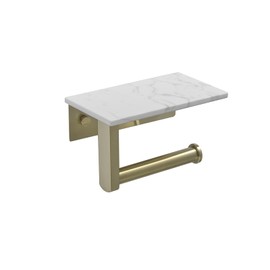 JOMANDAN 304 Wall Mounted Toilet Paper Holder, Toilet Paper Phone Holder Mobile Phone Storage Shelf for Modern Bathroom with Shelf-with Marble Panel (Brushed Gold)