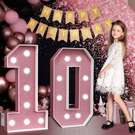 Marquee Numbers Pink 10th-Birthday Decorations: Large 3ft Light Up Number Rose Gold 10 Birthday Decoration for Boy Girl Ten Year Old Birthday Decor Party Backdrop Anniversary Big Mosaic Number 10