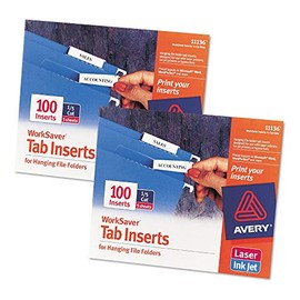 Avery : Laser/Inkjet Inserts for Hanging File Folders, 1/5 Tab, 2in, White, 100/Pack -:- Sold as 2 Packs of - 100 - / - Total of 200 Each