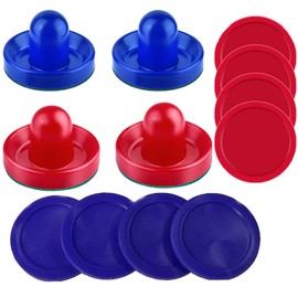 Upgraded Air Hockey Pucks and Paddles- 4 Red & 4 Blue Pucks, 2 Red & 2 Blue Paddles - Thicker 0.13inches and Heavier Design for Better Stability on Air Hockey Table