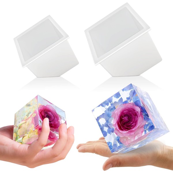 Voaesdk 2Pcs Large Bevel Cube Resin Molds,4.09'' & 3.35'' Square