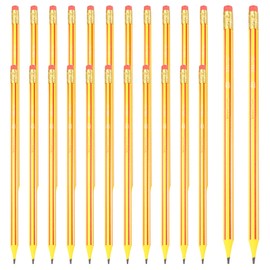 PATIKIL Round Pencils, 24 Pcs HB Graphite Pencil Wooden Pencils with Eraser for Classroom Office Writing Drawing Supplies, Yellow Red
