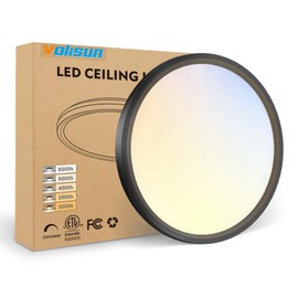 VOLISUN 5CCT LED Flush Mount Ceiling Light, 7 inch Dimmable Ultra-Thin LED Ceiling Light Fixture, 3000K-6500K Selectable, 15W LED Ceiling Lights for Bedroom, Kitchen, Closet and Hallway (1Pack, Black)