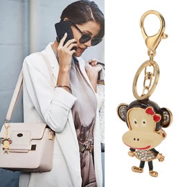 HEEPDD Monkey Key Ring Rhinestone Keychain for Women Bag Handbag Purse Key Chain Charm Pendant Gift, standard