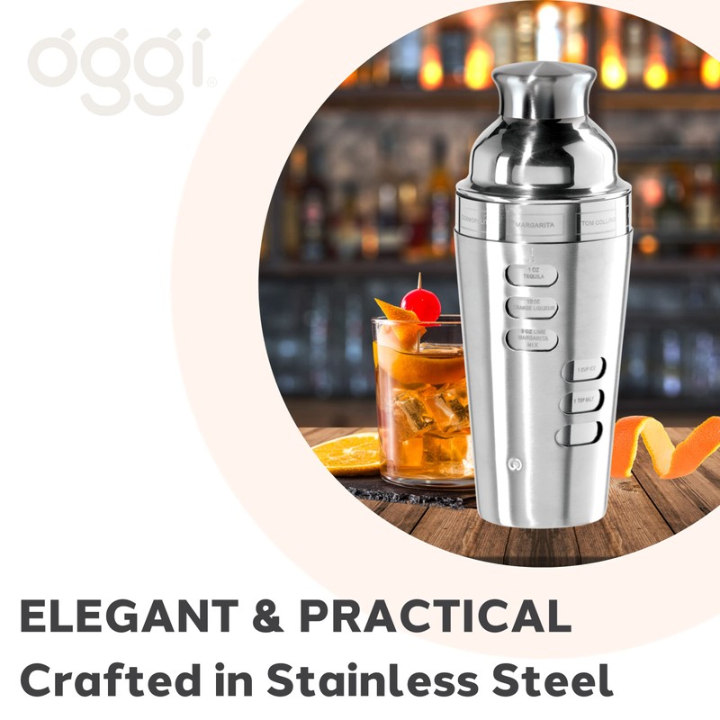 Oggi 23-Ounce Stainless Steel Cocktail Shaker, Silver