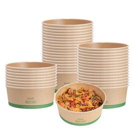 Restaurantware Compostable Paper Food Containers 50 Pack Of 50 oz BPI-Certified Round Kraft Salad Bowls Disposable Grease-Resistant Meal Prep Take Out Containers For Ice Creams, Soups, Snacks
