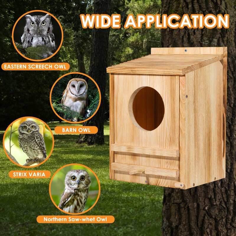 Barn Owl House,Owl Nesting Box for Outside, Wooden Screech Owls