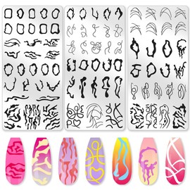 beinkmake 3Pcs Irregular Geometric Frames Nail Stamping Plate Minimalist Line Nail Stamping Templates French Tip Nail Art Stamp Image Plate Stainless Steel DIY Reusable Tools for Manicure Printing