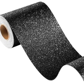 FunStick Papel Pintado Negro Borde Pelar y Pegar Bordes de Pared Tela Autoadhesiva Papel Pintado Brillante Decorativo Borde de Papel de Contacto Negro Extraíble para Paredes de Dormitorio 3.9"x200"