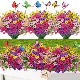 Yastouay 24 Bundles Artificial Flowers for Outdoors, UV Resistant Fake Outdoor Flowers No Fade Faux Outdoor Flowers Plants for Garden Porch Window Box Farmhouse Pot Planters Decor (Multi ColorB)