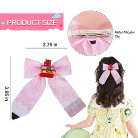 2PCS School Pencil Hair Bows, Beleki Back to School Hair Bow Clip Glitter Leather Pencil Hair Clip for Girls Book Blackboard Hair Accessory for First Day of School