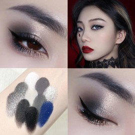 KARLOR Smoky makeup Lidschatten Palette, 10 Farbe Lidschatten Grau Silber Schwarz Blau Lidschatten Glitzer Matt Perlglanz Punk Augen Make up hochpigmentiert Eyeshadow Palette