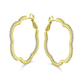 Blume Geformt Pave Cz Kubischer Zirkon Große Klee Hoop Ohrringe Hoop Ohrringe Für Frauen 14K Gelbgold Vergoldet Messing 1,5 Zoll Durchmesser