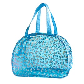 TotePrint Large Clear Butterfly Cosmetic Bag and Travel Pouch with Handle,Durable PVC Material,Zipper Design-Ideal for Makeup,Travel Essentials (Blue)
