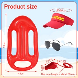 DAVBNM 4 Pieces Life Guard Costume Accessories, Include Inflatable Float Sun Visor Hat Whistle Sunglasses Lifeguard Kit for Adults Kids Fancy Dress Up Men Women Pool Party Cosplay