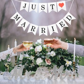 Mr Mrs Sign for Wedding Table, Mr and Mrs Wooden Letters, Mr. & Mrs. Wedding Decoration Items, Head Table Wedding Wood Letter, Anniversary Party Valentine's Day Vintage Decor (Silver W/banner)