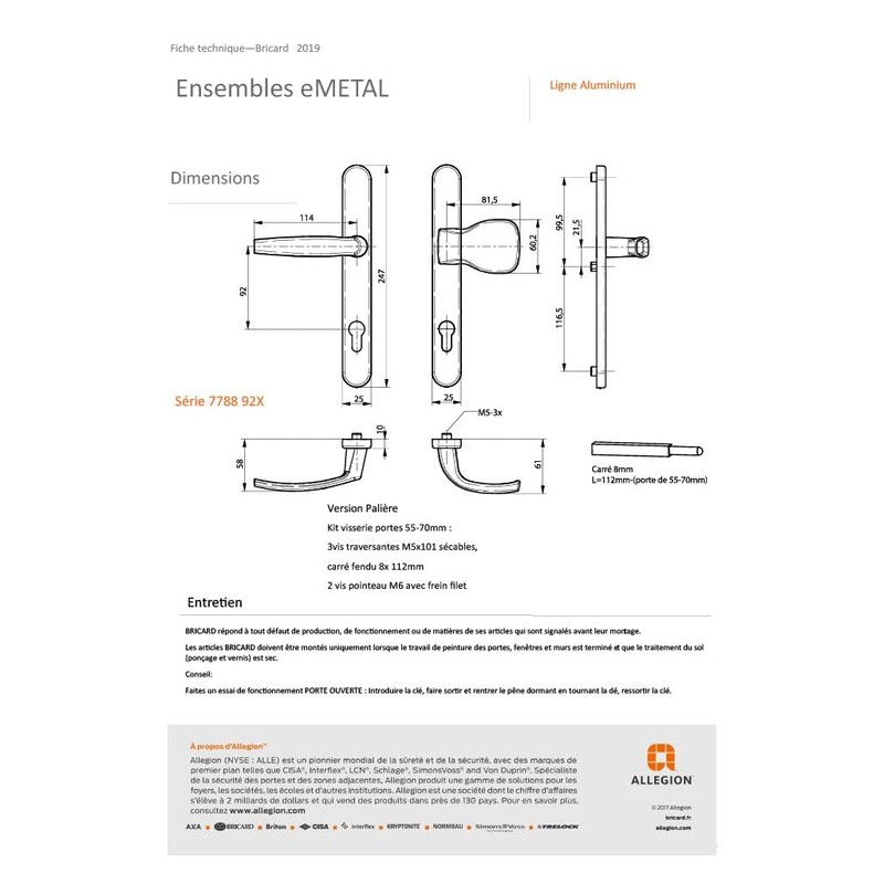 Bricard 788927 Handle Set on Emetal Plate and Stand for