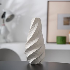 ZMARKRAFT White Ceramic Vase | Minimalist Vase for Flowers | Modern Home Décor | Flower Vases | Threaded Small Vases for Living Room Dining Table Shelf Entryway Office Housewarming