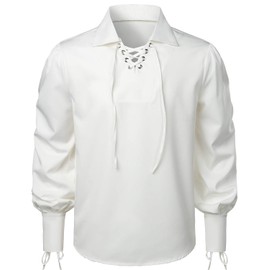 VATPAVE Mens Lace Up Pirate Shirts Viking Renaissance Cosplay Costume Medieval Tops Victorian Steampunk Medium White LC28