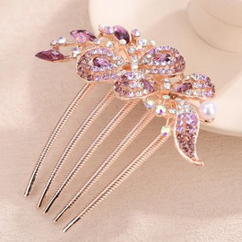 Chargances Vintage Crystal Inlaid Hair Comb Wedding Purple Rhinestone Long Teeth Hair Side Combs Bridal Slide Hairpins Barrettes Hair Accessories for Women Brides (Purple)