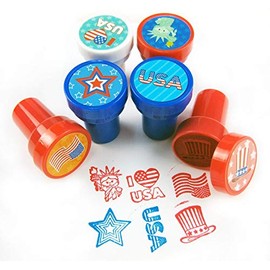 Tiny Mills 24 Pcs Patriotic I Love America USA Assorted Stamps for Kids Self Ink Stamps Goody Bag Filler, Classroom Rewards, Carnival Prizes Memorial Day Party Favors July 4th Party Favors