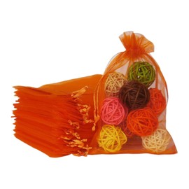 Set of 100 Organza Drawstring Gift Bags 5x7 inch Orange for Jewelry,Candy,Sheer Fabric Clear Mesh Wrap Transparent Goodie Sachet for Baby Shower,Christmas,Party Favors,Bridal Shower,Birthday,Wedding
