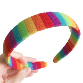 S-TROUBLE Frauen Mädchen Herbst Winter Plüsch Stirnband Regenbogen Bunte gestreifte elastische Haar Reifen Festival Party Wash Face Styling Kopfbedeckung Bandana