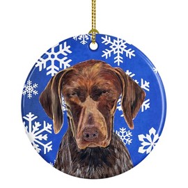 Caroline's Treasures SC9395-CO1 German Shorthaired Pointer Winter Snowflakes Holiday Ceramic Ornament, 3 in, Multicolor