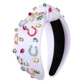 YAHPERN Derby Headbands for Women Silks Riding Suit Hair Accessories, Enamel Horseshoe Hairband