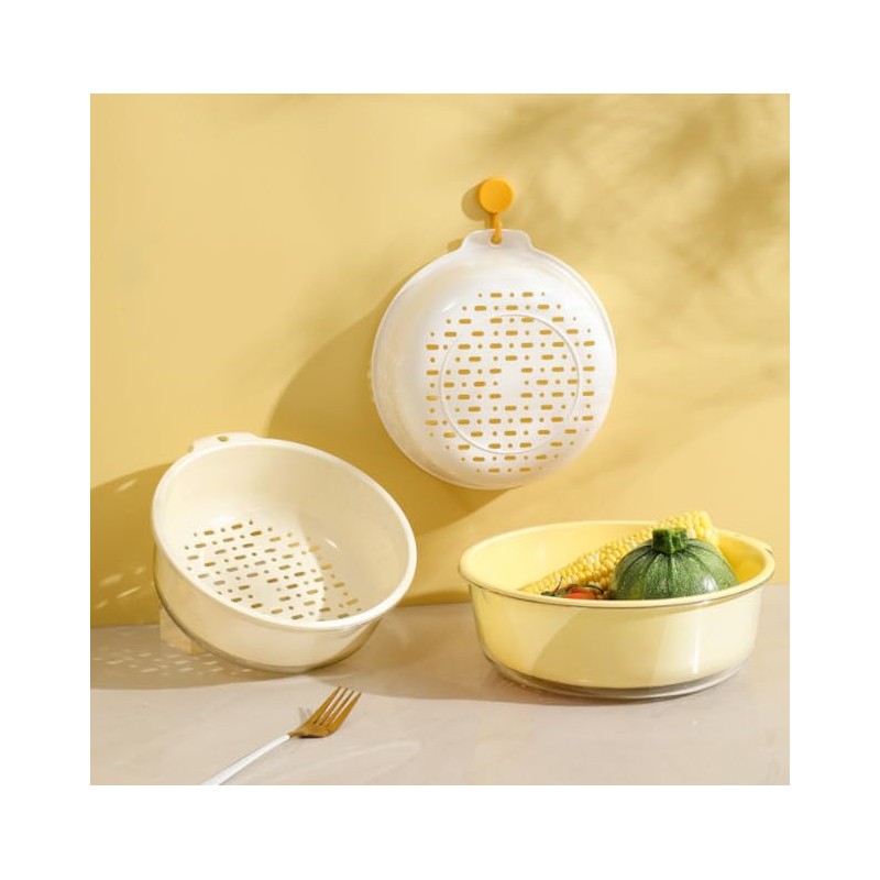 Colander Strainer with Washing Bowl, 2-in-1 Plastic Kitchen Strainer/Colander &