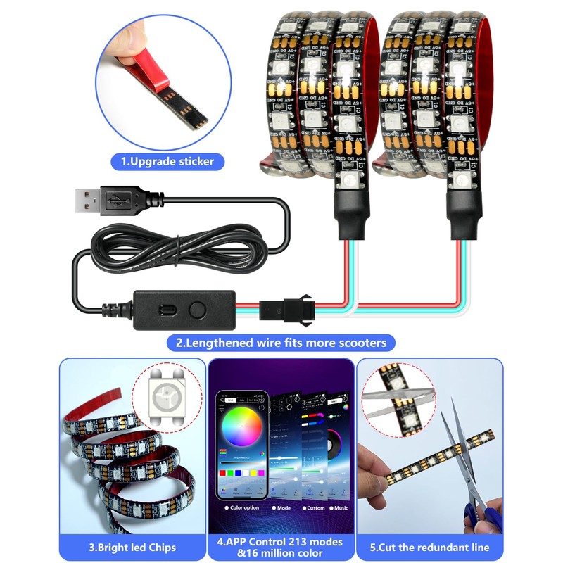 Keiurot Scooter LED Light Strips for Night Riding 5V High