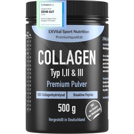 Collagen Powder, 500 g, Bioactive Collagen Hydrolysate Peptides, Protein Powder, Tasteless, Collagen Type 1, 2 & 3 Lift Drink, High Dose