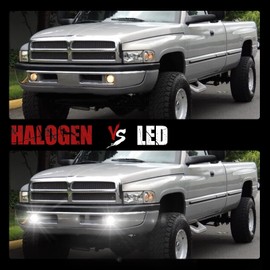 BUNKER INDUST Dodge Ram LED Fog Lights with Daytime Running Lights Set,1 Pair Clear Lens Fog Lamps Replacement for 1994 1995 1996 1997 1998 1999 2000 2001 2002 Dodge Ram 1500 2500 3500