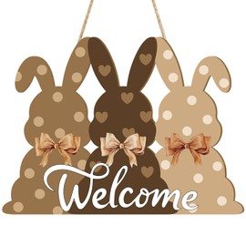 Sophena Wooden Easter Decoration Door Wreath for Front Door Sign Wall Signs Rabbit Spring Decoration, Bunny Sign Welcome Hanging for Home Wall Decor Party Outdoor indoor Supply Happy Easter