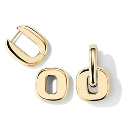 UneDouce 14K Two-Toned Gold Plated Convertible Link Chunky Earrings for Women | Gold/Silver Statement Hoop Earring | Trendy Huggie Earings Dupes (Gold)