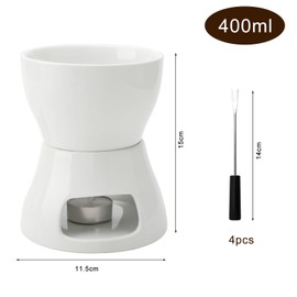 DAWRIS Keramik Fondueset Schokofondue Fondue Schokolade Schokoladenfondue, Keramikschale mit Teelichthalter und 4 Gabeln, Schoko Fondueset für Schokolade Käse Fondue Familienessen Nachtisch