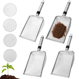 RANJIMA 4 Stück Gartensieb Edelstahl Kompostsieb mit Griff, Gartensieb Erde, Sandsieb, Siebeinsätze Ø 2,2,8,3,8,5 mm Masche, Siebschaufel für Erde, Steine, Kompost, Unkraut, Sand, Schotter und Saatgut