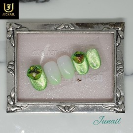 Green Tea Handmade Nail Tips - Short Straight Coffin / 그린티 수제네일팁 - 숏일자형코핀