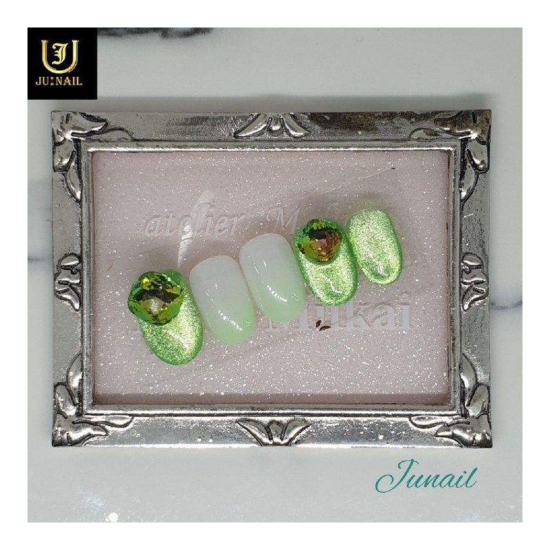 Green Tea Handmade Nail Tips - Short Straight Coffin /
