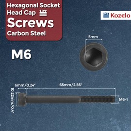 Kozelo 10pcs Socket Head Cap Screws - [M6-1 x 65mm] Alloy Steel Black Oxide Grade 12.9 Internal Hex Screw for 3D Printer Furniture Industrial Use, Black