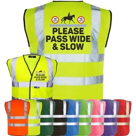 Corporate Togs Equine Safety Apparel - High Vis Vest, PLEASE PASS WIDE & SLOW Print, EN IS0 20471 Class 2 Compliant, Security Vest | Protective Safety Wear
