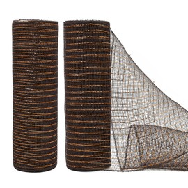 LEEQE Chocolate Brown Decor Mesh Ribbon for Easter Wreath Metallic Foil Mesh Ribbon for Home Decor Craft Spring Holiday Party 10 Inch 10 Yards(2 Rolls)