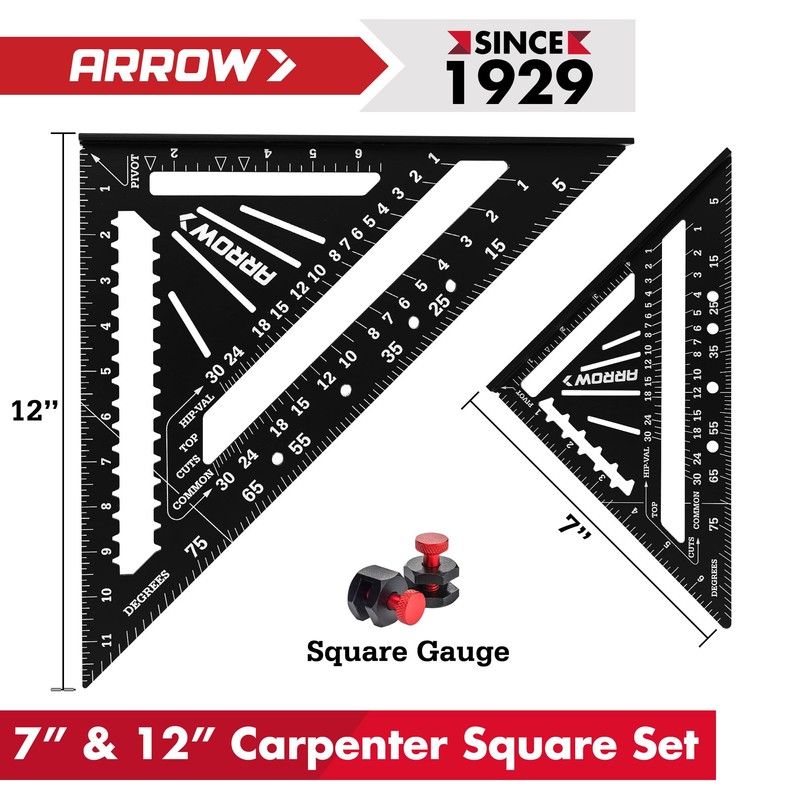 Arrow Aluminum Alloy Carpenter Square Set, 7-Inch & 12-Inch Rafter