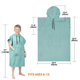 Zingtto Hooded Towels for Kids Surf Poncho Swim Robe for 6-13 Years. Beach Towel Big Kids Hooded Bath Towels Thick Changing Robe for Girls Boys, teal