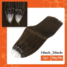 Full Shine Micro Link Brown Hair Extensions Human Hair 18 Inch Micro Loop Hair Extensions for Women Color 2 Silky Straight Human Hair Extensions 50 Strands