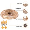 Rattan Caged Flush Mount Ceiling Fans with Lights and Remote