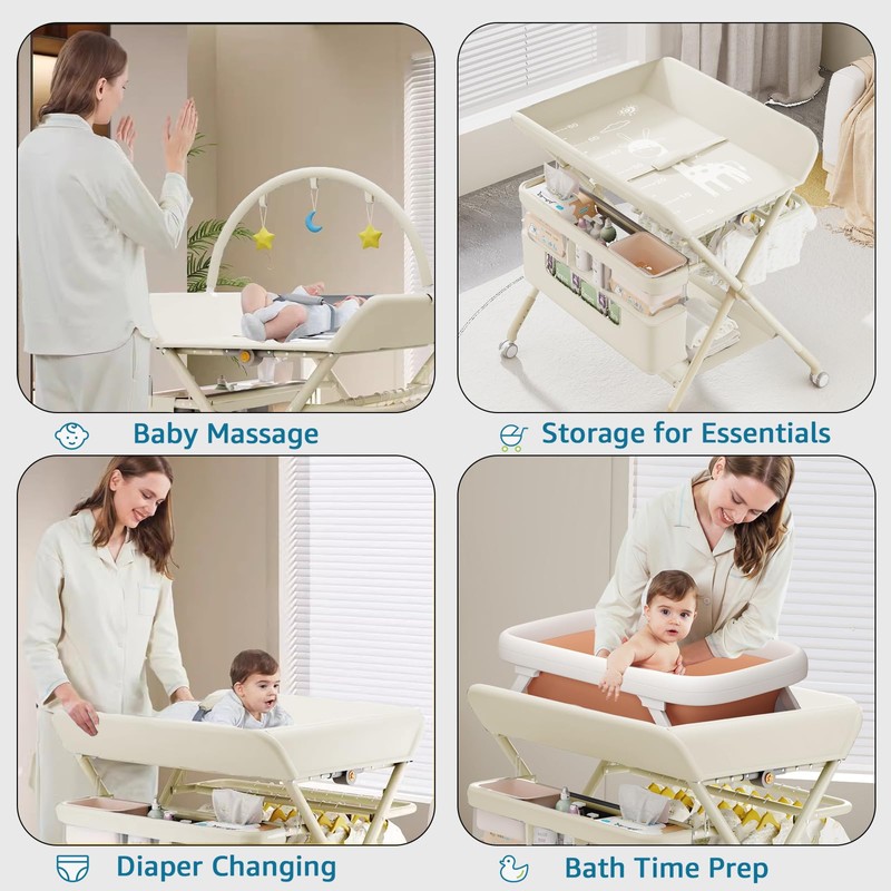 QMHHRJT Changing Table, Portable Baby Changing Table with Wheels, Upgraded