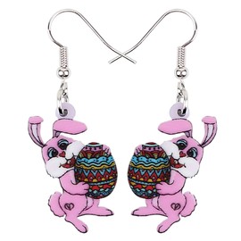 WEVENI Acrylic Easter Egg Cartoon Bunny Earrings Dangle Drop Hare Rabbit Jewelry For Women Girls Charm Gift (Purple)