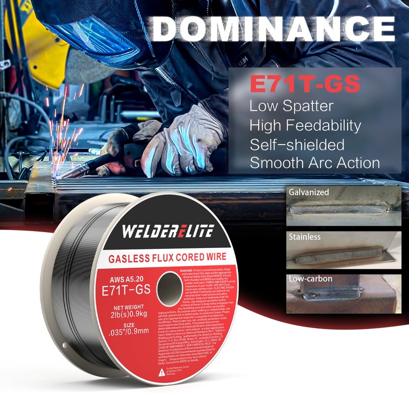 WelderElite 0.035" Gasless Flux Core MIG Wire, Single 2lb Spool,