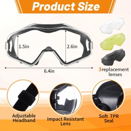 Copkim Safety Goggles over Glasses, Ansi Z87.1 Airsoft Goggles Anti Fog Tactical Safety Glasses with 3 Impact Resistant Interchangeable Lenses for Shooting, Skiing & Riding Outdoor Protective Eyewear